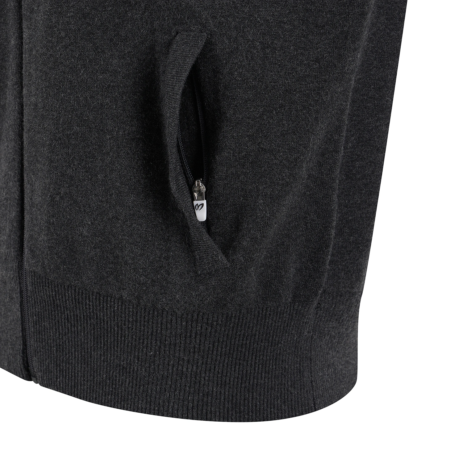 Áo knit golf nữ cổ đứng khóa kéo phối họa tiết chữ màu xám — ảnh 5