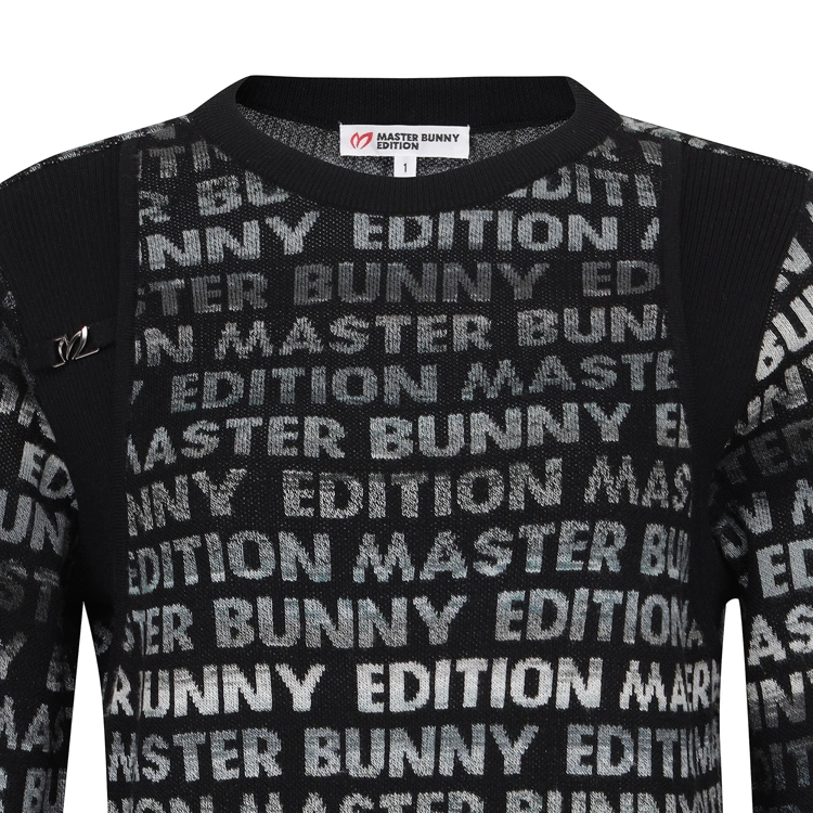 Áo knit golf nữ họa tiết chữ Master Bunny màu đen — ảnh 3