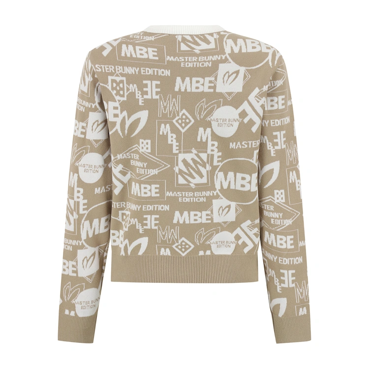 Áo knit golf nữ họa tiết logo nổi bật màu be — ảnh 2
