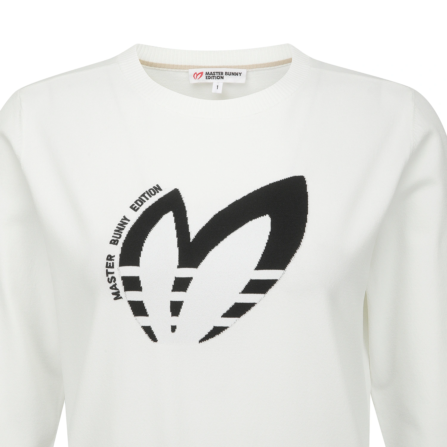 Áo knit golf nữ cổ tròn họa tiết logo màu trắng — ảnh 3