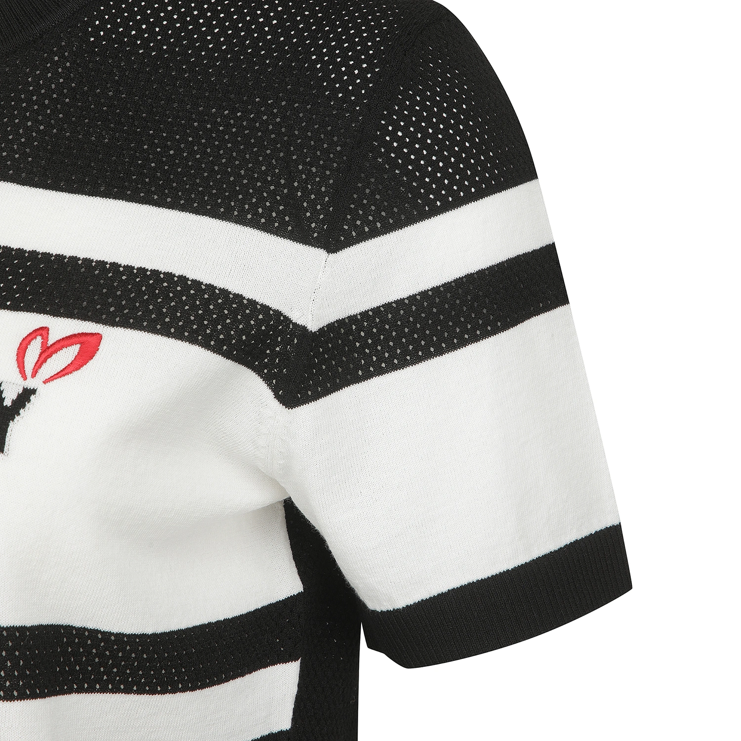 Áo knit golf nữ tay ngắn phối sọc ngang màu đen trắng — ảnh 4