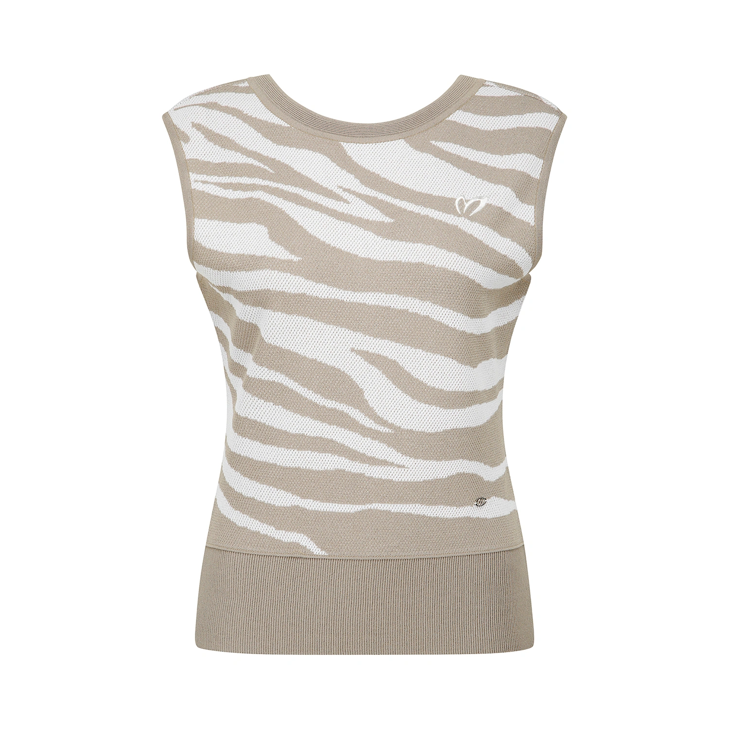 Áo vest golf nữ họa tiết vằn be trắng không tay — Master Bunny Edition | Seoul Golf Fashion