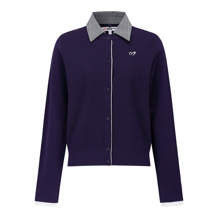 Áo knit golf nữ phối cổ sơ mi màu tím — Master Bunny Edition | Seoul Golf Fashion