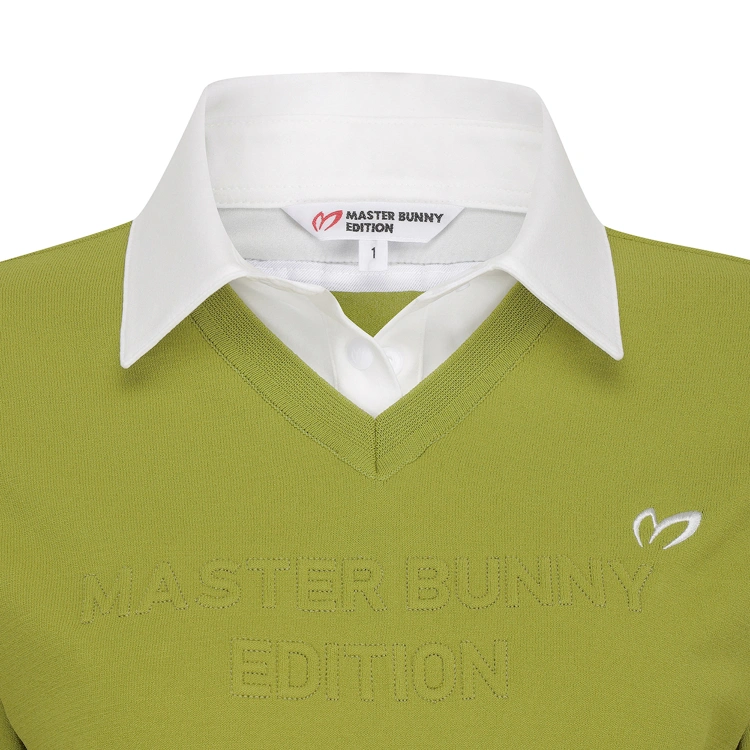 Áo knit golf nữ tay ngắn cổ tim màu xanh lá — ảnh 4