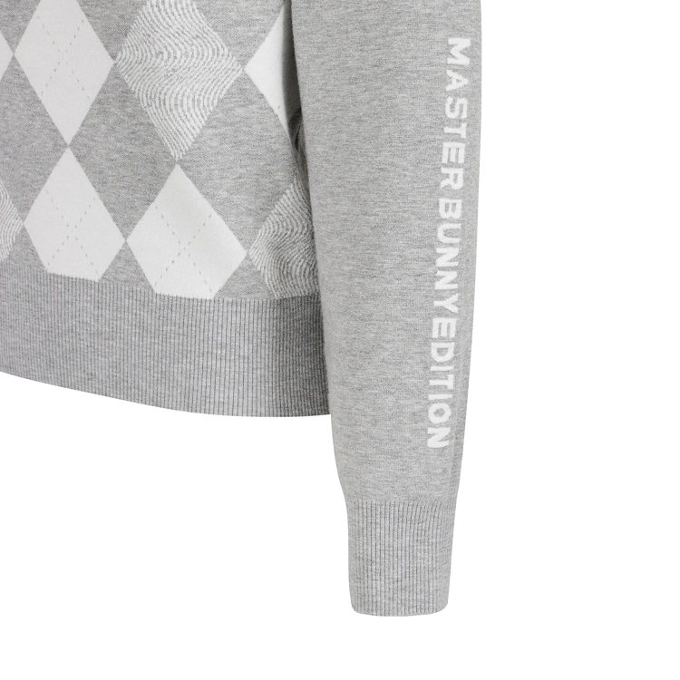 Áo knit golf nữ cổ phối cao xám họa tiết argyle — ảnh 4