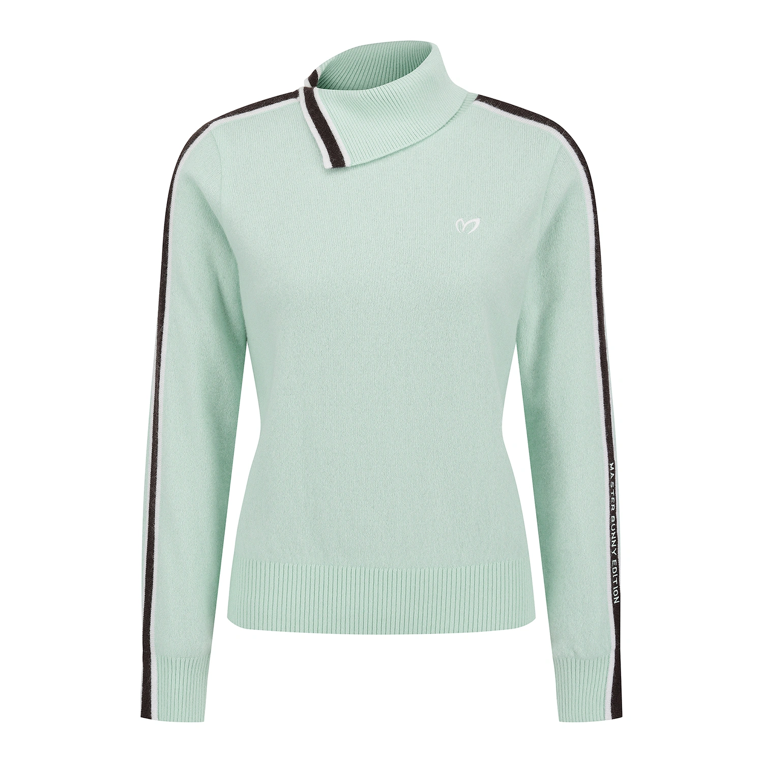 Áo knit golf nữ cổ cao phối viền kẻ màu xanh mint — Master Bunny Edition | Seoul Golf Fashion