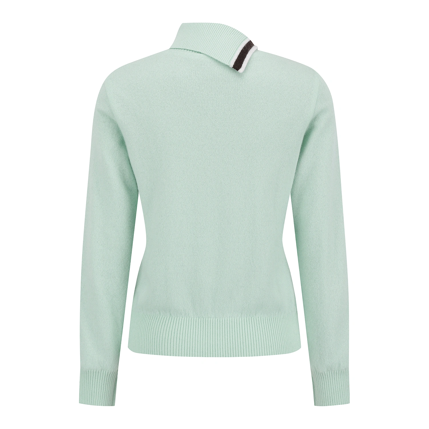 Áo knit golf nữ cổ cao phối viền kẻ màu xanh mint — ảnh 2