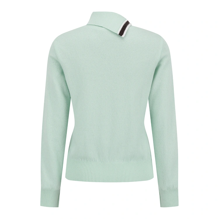Áo knit golf nữ cổ cao phối viền kẻ màu xanh mint — ảnh 2