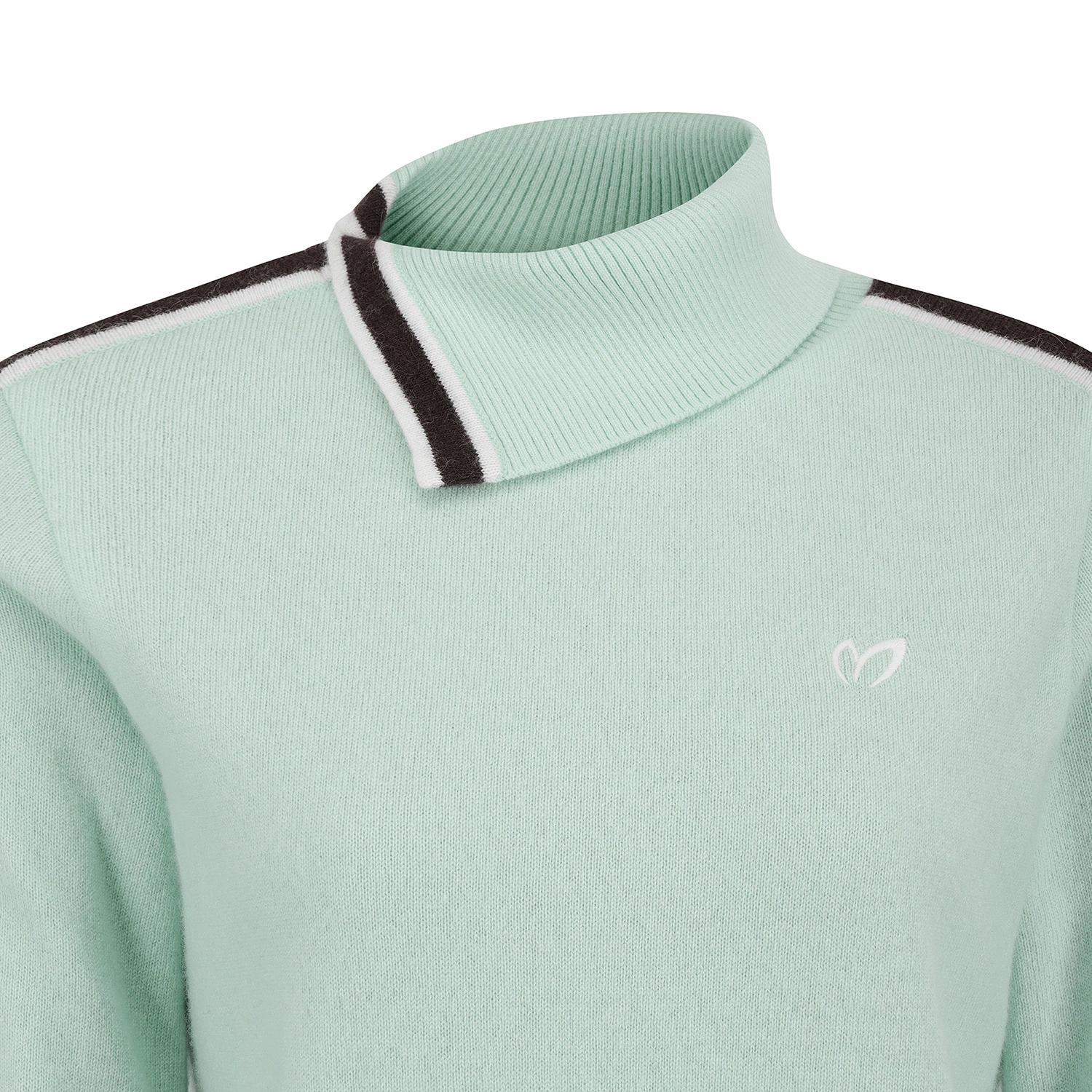 Áo knit golf nữ cổ cao phối viền kẻ màu xanh mint — ảnh 3