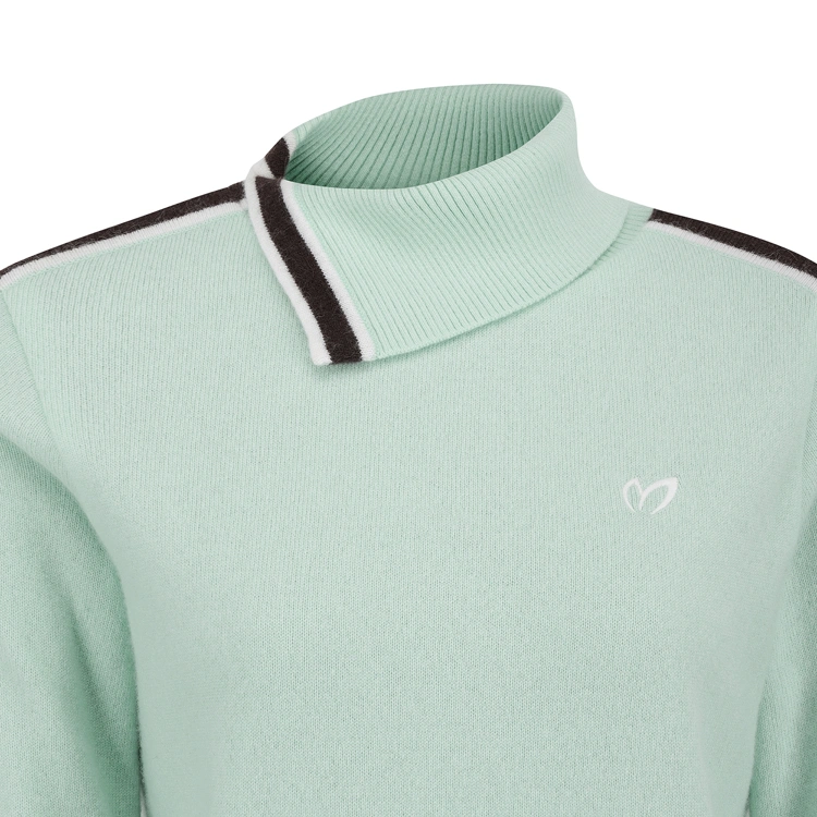 Áo knit golf nữ cổ cao phối viền kẻ màu xanh mint — ảnh 3