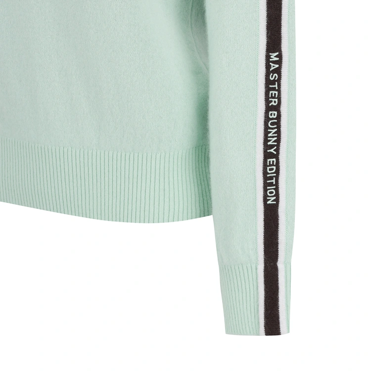 Áo knit golf nữ cổ cao phối viền kẻ màu xanh mint — ảnh 4
