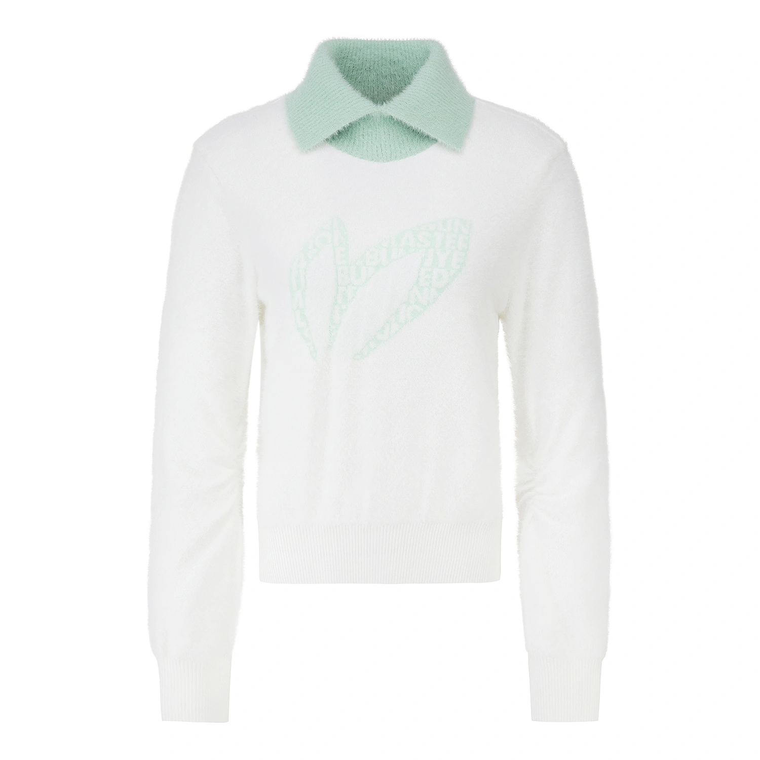 Áo knit golf nữ cổ phối xanh nhạt màu trắng — Master Bunny Edition | Seoul Golf Fashion