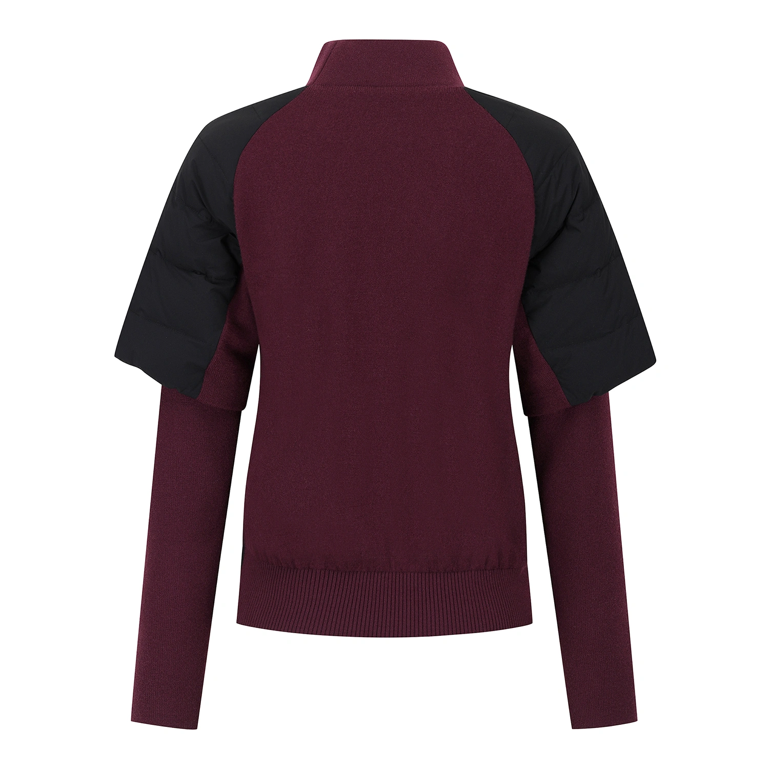 Áo knit golf nữ cổ trụ phối tay lửng màu đỏ rượu vang — ảnh 2