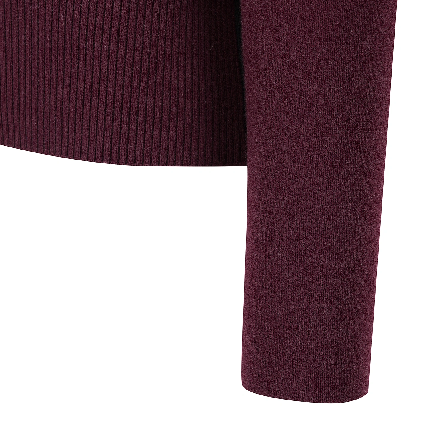 Áo knit golf nữ cổ trụ phối tay lửng màu đỏ rượu vang — ảnh 4