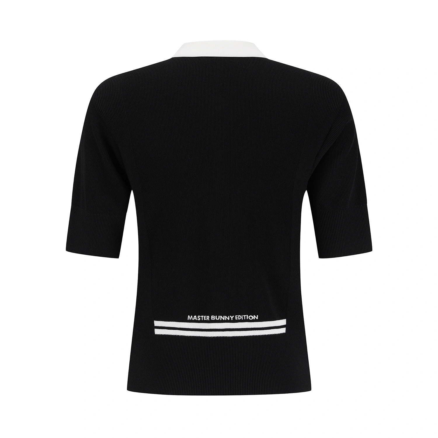 Áo knit golf nữ cổ bẻ phối màu đen trắng — ảnh 2