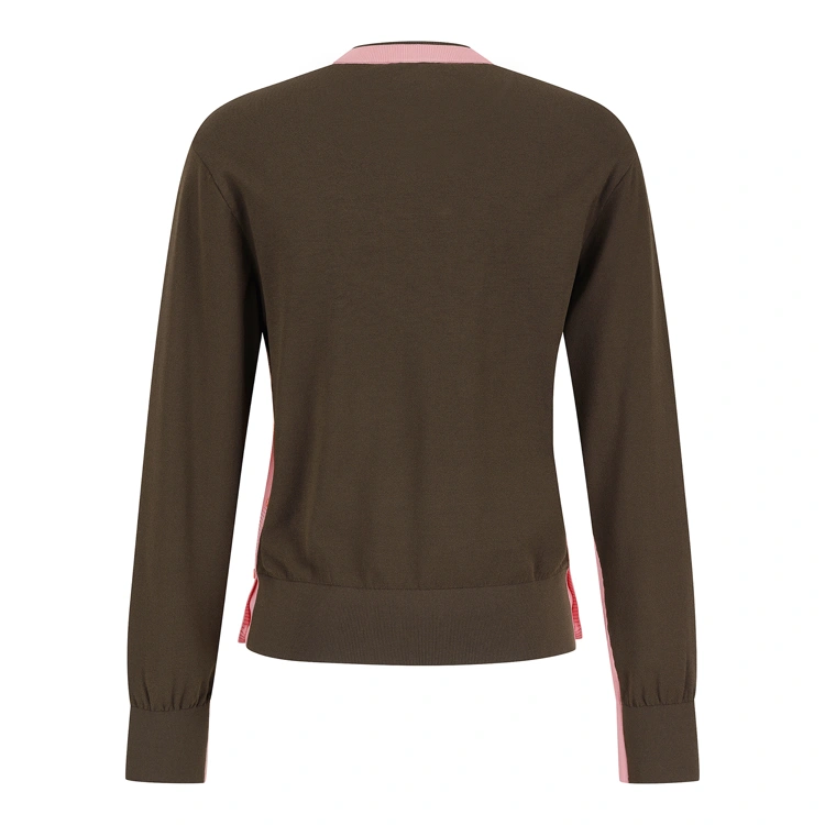 Áo knit golf nữ tay dài phối logo nâu hồng — ảnh 2