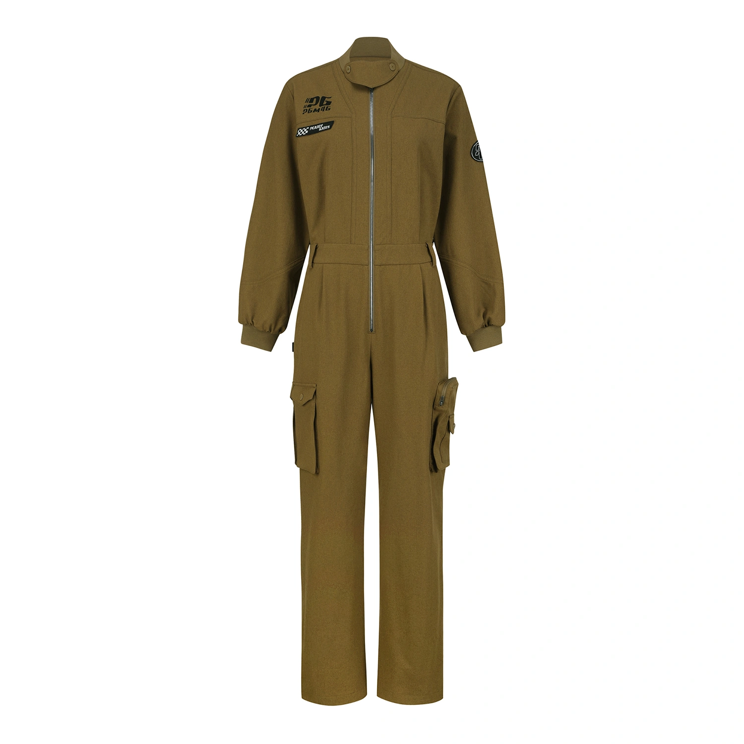 Jumpsuit golf nữ màu be Pearly Gates mẫu tay dài có khóa kéo giữa, túi hộp bên hông