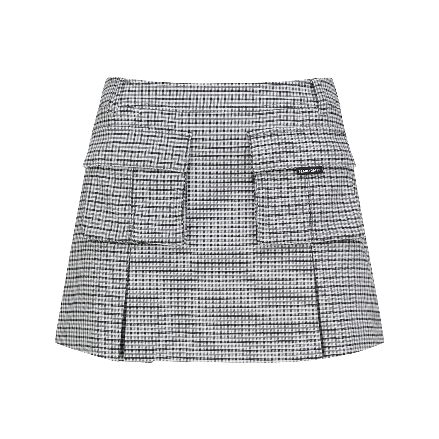 Chân váy golf nữ màu xám họa tiết caro, dáng chữ A, phối túi hộp mặt trước thương hiệu Pearly Gates