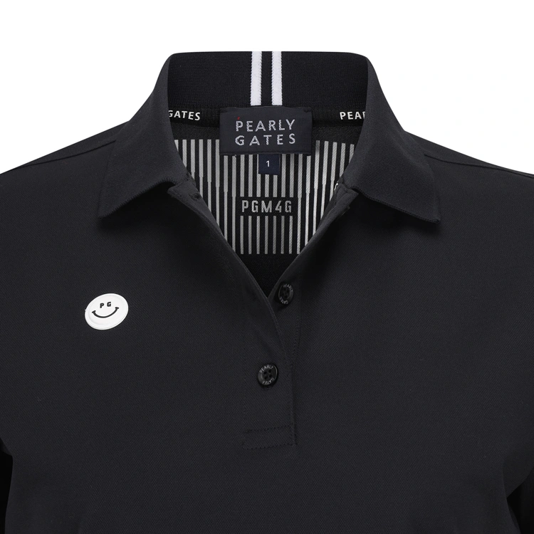 Áo golf nữ polo tay ngắn màu đen phối viền trắng — ảnh 3